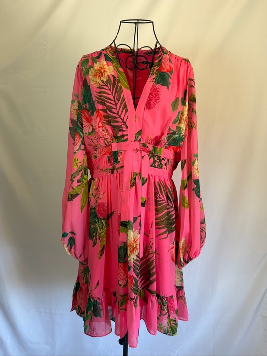 Alex Marie Dresses & Skirts - Alex Marie Hot Pink Tropical Floral V-Neck Long Sleeve Dress